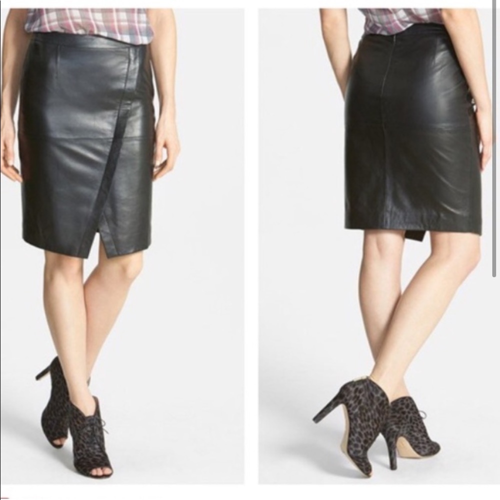 Halogen Genuine Leather Seamed Skirt - Picture 2 of 3